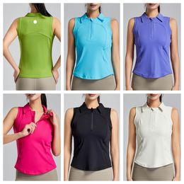 LU-1842 de solapa para mujer, chaleco deportivo para correr al aire libre, traje de fitness desnudo sin mangas, conjunto de camiseta de entrenamiento para yoga