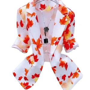 Blazer élégant avec poches à revers pour femmes, peinture à l'encre, bouton unique, motif de pomme de pin 3D, costumes fins, manteau d'extérieur, 240201