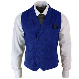 Revers Steampunk laine tissu Gilet hommes Double boutonnage Gilet homme costume formel costumes sociaux Blazer vêtements