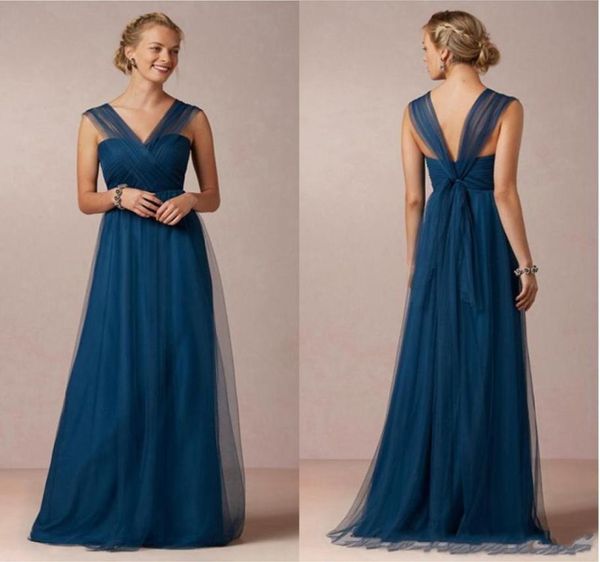 Vestido largo de dama de honor con escote en V azul lapislázuli, vestidos de tul suaves para dama de honor, vestido convertible hasta el suelo, dama de honor formal9601843