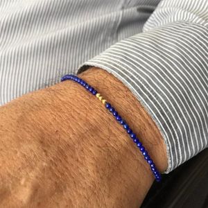 Pulsera de lapislázuli Hebras para hombres Pulsera de cuentas de lazuli Oro Hematita Hombres Piedra azul271p