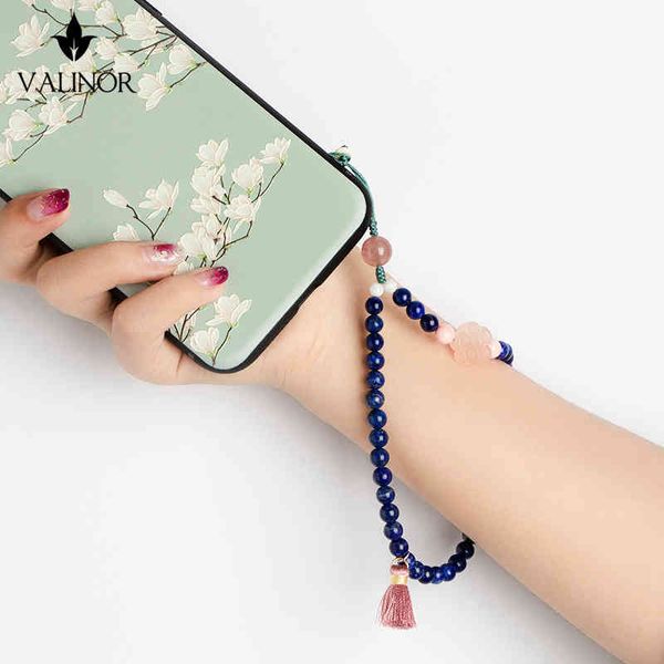 Lapis lazuli rétro mignon style chinois personnalité littéraire et créative lanière Mobile/chaîne mobile/étui de téléphone A018