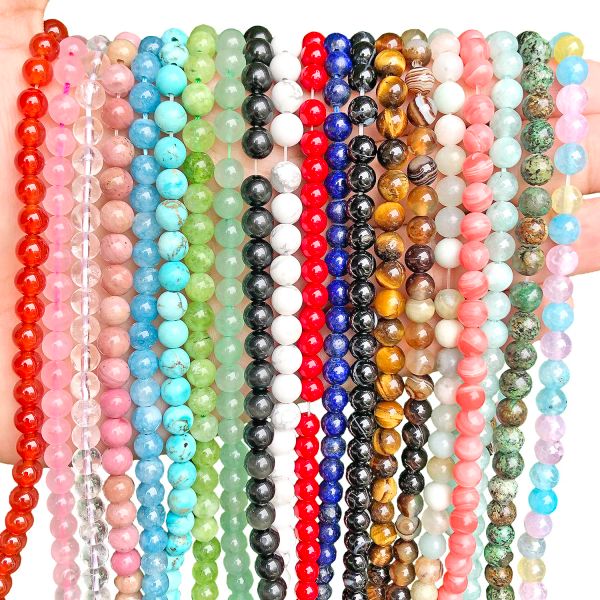 Lapis lazuli rose quartz hurtier turquoise rouge agate tigre gemmes rond des perles de pierre en vrac pour les bijoux faisant du bracelet bricolage