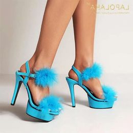 Lapolaka Sandales Summer Femme Super High Heels Chaussures plate-forme mince Plume Decro Sexy Party Club Cosplay Dress Femmes DD91