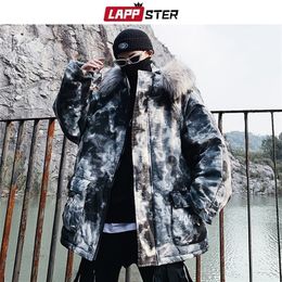 LAPPSTER Camo Chaqueta de invierno Hombres gruesos Streetwear con capucha Parka Abrigo de piel Hombre Harajuku Japonés Black Puffer Jacket Plus Tamaño 201127