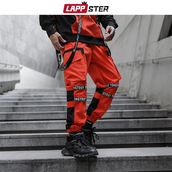 LAPPSTER Hombres Japonés Streetwear Hip Hop Joggers Pantalones Para Hombre Función Militar Pantalones de Sudor Hombre Naranja Punk Pantalones Tácticos 201110