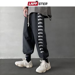 LAPPSTER Hombres Japonés Streetwear Joggers Pantalones Para Hombre Side Striped Fishbone Sweatpants Hip Hop Casual Loose Harem Pantalones 201116