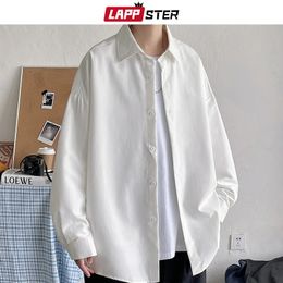 LAPPSTER Mannen Koreaanse Mode Witte Lange Mouwen Heren Harajuku Zwart Oversized Shirt Mannelijke Button Up Blouses 5XL 240307