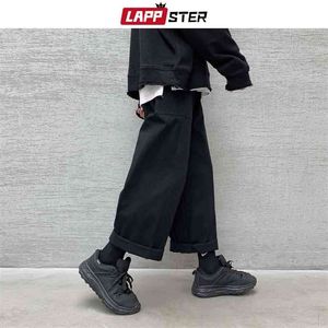 LAPPSTER Hombres Moda coreana Pantalones Harem Joggers de pierna ancha para hombre Pantalones de chándal sueltos negros Estilo japonés Pantalones rectos Pantalones 201217