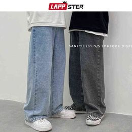 LAPPSTER hommes coréen Streetwear jambes larges Baggy jean 2021 hommes automne Harajuku Vintage bleu Denim pantalon mâle décontracté Cargo 0214