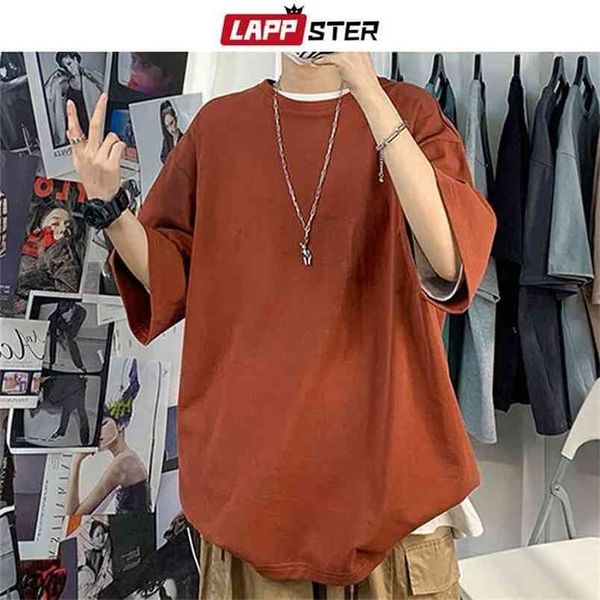 LAPPSTER Hombres de gran tamaño Streetwear Algodón Colorido T Shirts Verano Hombre Japonés Modas Harajuku Camiseta Masculina Vintage Tees 210716