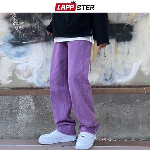 LAPPSTER hommes violet Vintage Baggy Jeans hommes taille basse Denim Y2k pantalon mâle jambe large droite Streetwear grande taille 211108