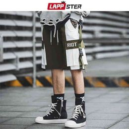 LAPPSTER Hommes Streetwear Kaki Sweatshorts Été Hommes Shorts Couleur Bloc Ceinture Mode Coréenne Joggers Shorts 2XL Cargo Shorts 210322