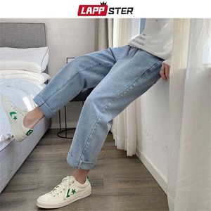 LAPPSTER Hombres Vintage Kpop Light Blue Jeans Mens Casual Streetwear Loose Harem Pantalones Hombre Oversized High Waisted Denim 211111