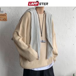 Lappster Mens Solid Harajuku Warm gebreide truien pullover mannen vintage 15 kleuren wintertrui mannelijke Japanse wollen trui 201203