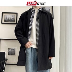 LAPPSTER Oversize Hommes Streetwear Trench-Coat Automne Hommes Hip Hop Harajuku Longues Vestes Manteaux Vintage Mâle Noir Coupe-Vent 201211