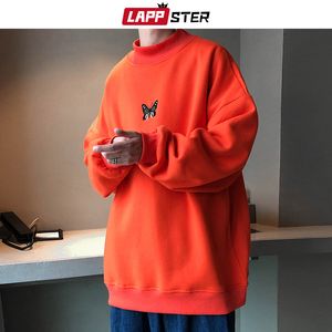 Lappster Oversized Heren Butterfly Borduurwerk Hoodies Pullover Mens Japanse Harajuku Hoodie Male Fleece Black Sweatshirts 201113