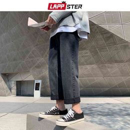 LAPPSTER-pantalones vaqueros holgados para hombre Jeans negros Harajuku Hip Hop Harem coreanos Vintage de gran tamao correr 0309