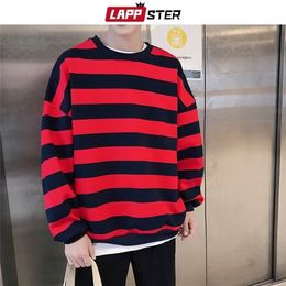 Lappster gestreepte Harajuku Hoodies Sweatshirts streetwear hiphop mannen kleurrijke Koreaanse modes oversized sweatshirts hoodie 201126