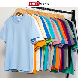 LAPPSTER été Harajuku graphique solide t-shirts colorés 100% coton blanc classique t-shirt mâle à manches courtes haut col en o 240318