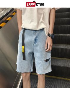 Lappster Summer Men Belt Hole Jeans Shorts 2020 Mens Streetwear Hip Hop Denim Shorts Casual Fashions Harajuku Joggers Ins MX21471947