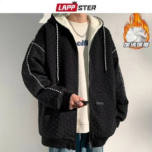 Lappster Winter Velvet Hooded Y2K Volledige Zip Up Hoodie Mens Japanse Streetwear Harajuku Sweatshirts Korean Fashions 5xl 240202