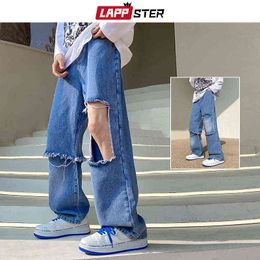 LAPPSTER Y2k cravate colorant déchiré Baggy jean pour hommes 2022 Streetwear graphique coréen mode pantalon mode pantalons de survêtement 0309