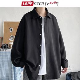 LAPPSTER-jeunesse mode coréenne noir à manches longues chemises hommes Harajuku noir chemise surdimensionnée chemises boutonnées Blouses 5XL 240112