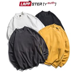 Lappster-Jeugd Mannen Embroyery Harajuku Solid Oversized Hoodies Mens Oversized Japase Streetwear Sweatshirts Zwarte kleding 201112