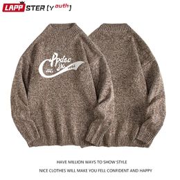 LAPPSTER-Jóvenes Hombres Carta Harajuku Vintage Suéter de punto Hombre Moda coreana Casual Jerseys Masculinos Suéteres de gran tamaño 5XL 220812