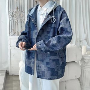 LAPPSTER-YOUTH Vintage Denim Plaid Plaid Jean Veste Windbreaker Y2K Streetwear Automne Vestes Mashs Men Korean Fashions Jacket 240408