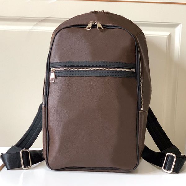 Bolso para computadora portátil Mochila de cuero genuino Bolsos de viaje para hombres Bolso de moda Letras clásicas Correa de hombro ajustable Cremallera de alta calidad Bolsillo frontal abierto