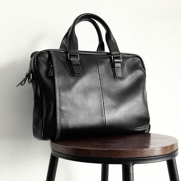 Bolsos para ordenador portátil 2023 piel de vaca Natural 100 maletín de cuero genuino para hombre bolso de negocios de gran capacidad a la moda bolso de hombro masculino negro 230828