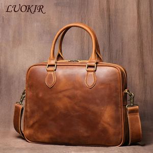 Sacs pour ordinateur portable LUOKIR Vintage Crazy Horse porte-documents en cuir de vachette pour hommes sac à main de haute qualité paquet de documents Simple sac d'ordinateur de bureau décontracté 231027