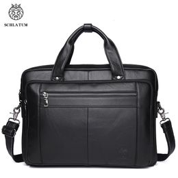 Laptoptassen SCHLATUM lederen aktetas heren zakelijke luxe crossbody tas mode koeienhuid schoudertas messenger handtas 156 inch 230823