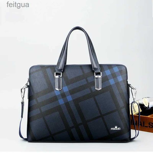 Sac à dos classique à carreaux bleus pour ordinateur portable, mallette légère et durable pour hommes, sac à bandoulière pour ordinateur portable de 14 pouces YQ240111