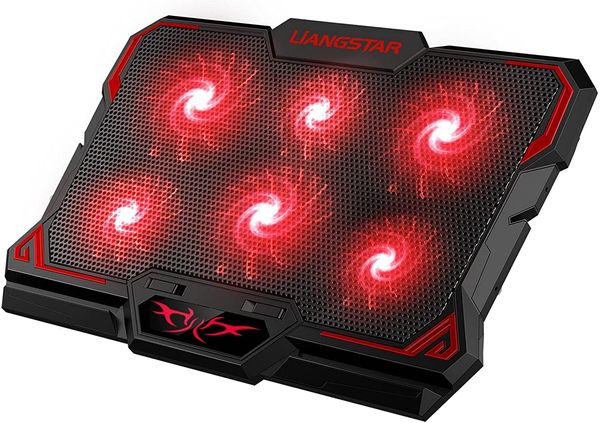 Tapis de refroidissement pour ordinateur portable, refroidisseur pour ordinateur portable avec 6 ventilateurs LED silencieux pour support de ventilateur de refroidissement pour ordinateur portable 15,6-17 pouces, jeu portable ultra fin alimenté par USB (rouge)