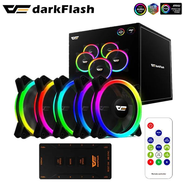 Almohadillas de enfriamiento para computadora portátil DarkFlash DR12 Pro 120 mm RGB PC Caja de computadora Ventiladores Conector Sata 3 pines 5V Sincronización Argb 231202