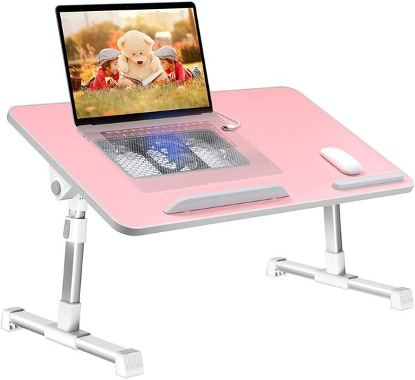 Bureau d'ordinateur portable pour lit, plateau de lit réglable, table pliante avec ventilateur de refroidissement USB interne, bureau debout pour la maison, le bureau, le travail, les jeux, l'écriture