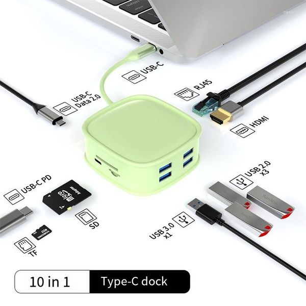 Stations d'accueil pour ordinateur portable Station d'accueil d'extension de type C Hub USB 10 en 1 Périphériques d'ordinateur adaptés à Phablet