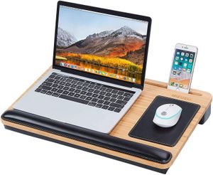 Laptop Lap Bureau, Lap Desk voor laptop met muismat PU PU lederen polsblok Warmtedissipatie, thuiskantoor student gebruik als computer laptop standaard, boek tablet (zwart)