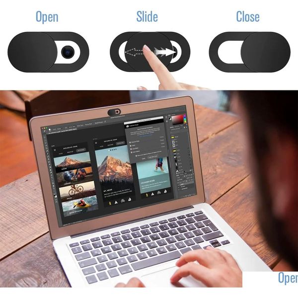 Valores portátiles Webcam Er Shutter Magnet Slider Cámara de plástico para iPad Tablet Web PC Lentes de teléfono móvil Etiqueta de privacidad Drop Deliv Otv37