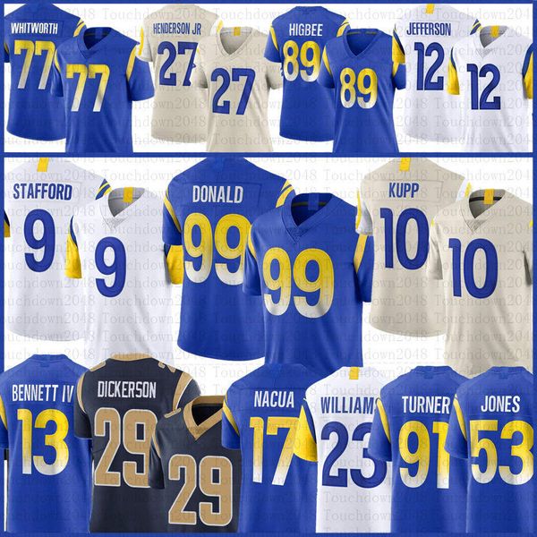 Matthew Stafford 17 Puka Nacua Cooper Kupp Maillot de football personnalisé Aaron Donald Kyren Williams Kobie Turner Tyler Higbee Tutu Atwell Byron Young Steve Avila