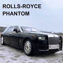 Grote 1/18 Rolls-Royce Phantom Legering Modelauto Speelgoed Diecasts Metaal Geluid en licht Achterwiel Pull Back Voertuigen Cadeaus voor jongens 240306