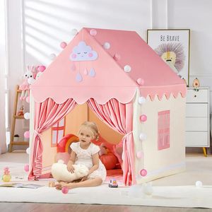 Grote 1,35 m kinderen speelgoedtent opvouwbare kindertent tipi baby speelhuis speelgoed meisjes roze prinses kasteel kind kamer decor cadeau 240110
