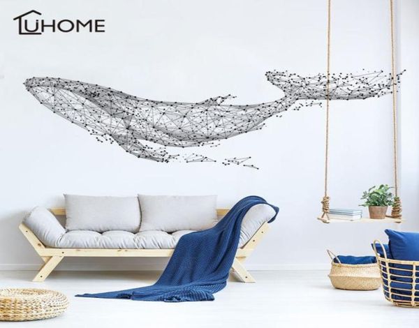 Grand 16555cm6521in Noir bricolage noir 3D Géométrique Whale PVC décalage de la famille Autocollants muraux de la famille Mural Art Home Decor Y2001033395977
