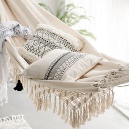 Grote 2 persoon hangmat boho -stijl Braziliaanse macrame franing deluxe dubbele net swing stoel indoor hangende levering 240320