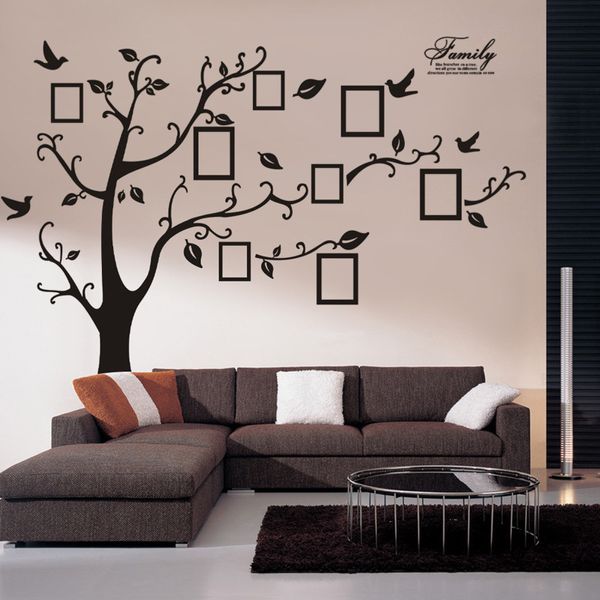 Grande 250*180 cm/99*71in 3D negro DIY foto árbol pared calcomanías/adhesivo familia PVC pegatinas de pared arte Mural decoración del hogar