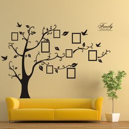 Grande 250*180 cm/99*71in negro 3D DIY foto árbol PVC pared calcomanías/adhesivo familia pared pegatinas Mural arte decoración del hogar