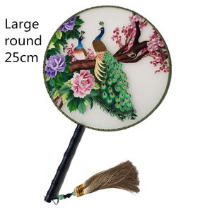 Grote 25 cm ronde moerbeiboom zijde fan decoratieve handgemaakte dubbele suzhou borduurwerk ventilator vrouwen luxe hand fans Chinees geschenk